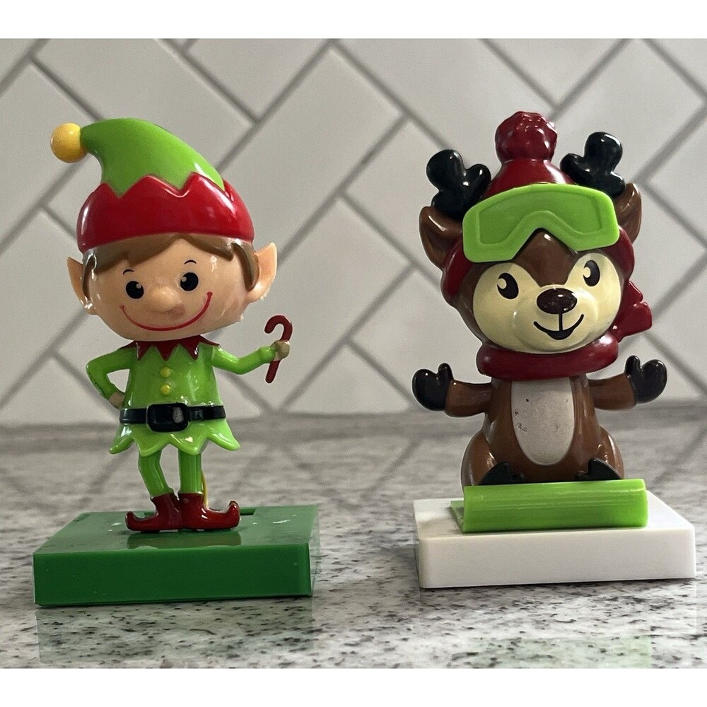 Bobble Head Christmas Solar Dancing Elf Reindeer Figures 4” 2020 FSG Set of 2